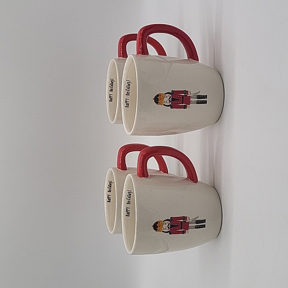 Rae Dunn Red Happy Holiday Nutcracker Mugs x 4 - Picture 1 of 9